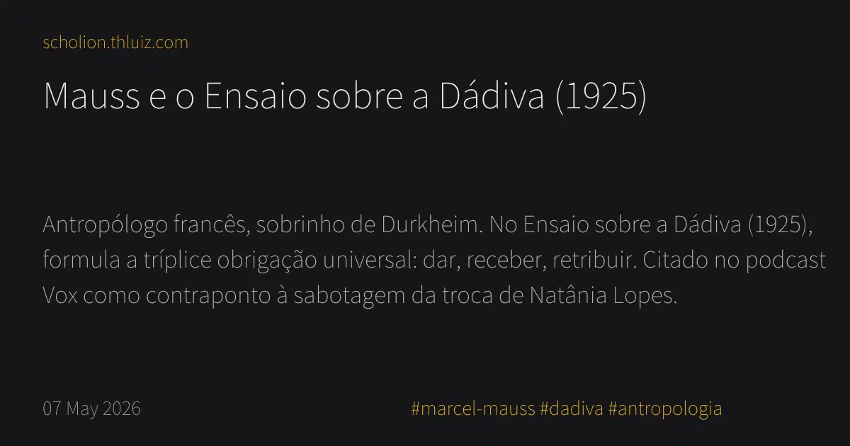 Mauss e o Ensaio sobre a Dádiva (1925) · Scholion