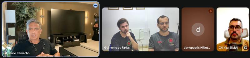 Si Fu, Guilherme Farias e Daniel Araújo no Mo Gun, o caderno digital de Daniel e Thiago Silva no início do encontro