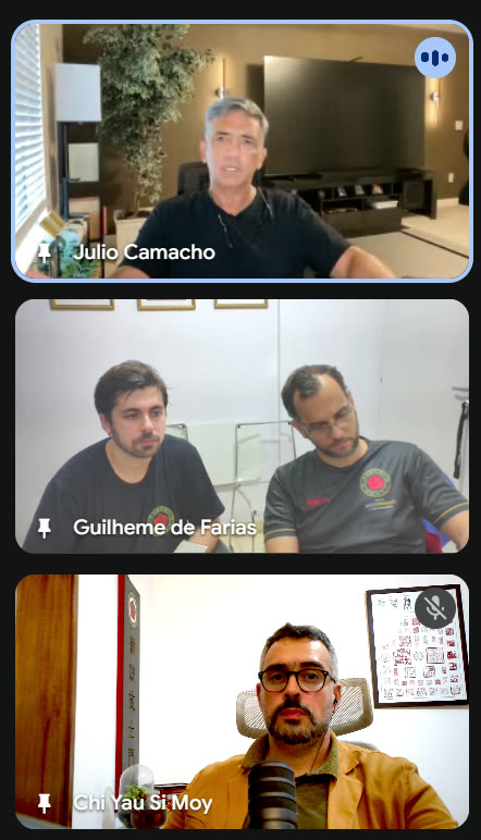 Si Fu, Guilherme Farias e Daniel Araújo, e Thiago Silva durante a explicação dos tons de Hai Tong